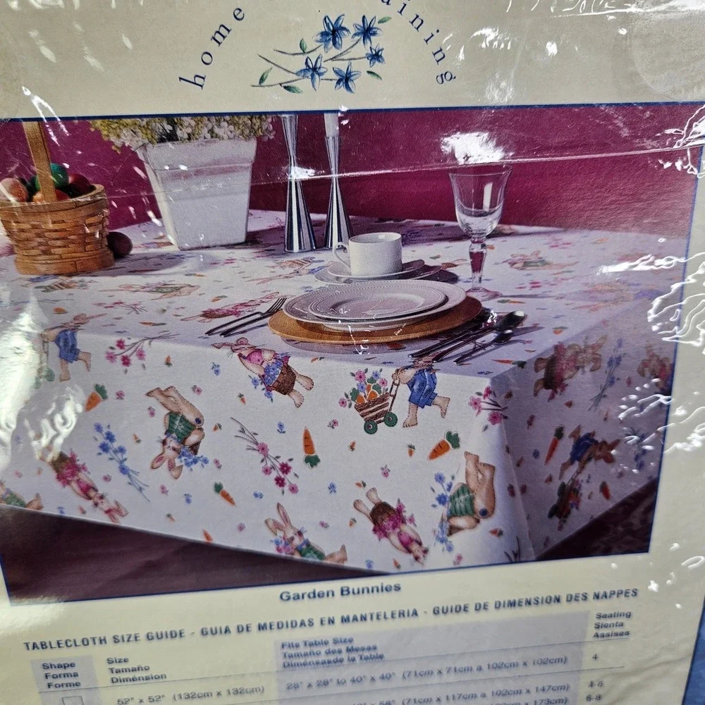 Garden Bunnies Easter Spring Tablecloth 70 Inch Round Floral Cotton Dining New